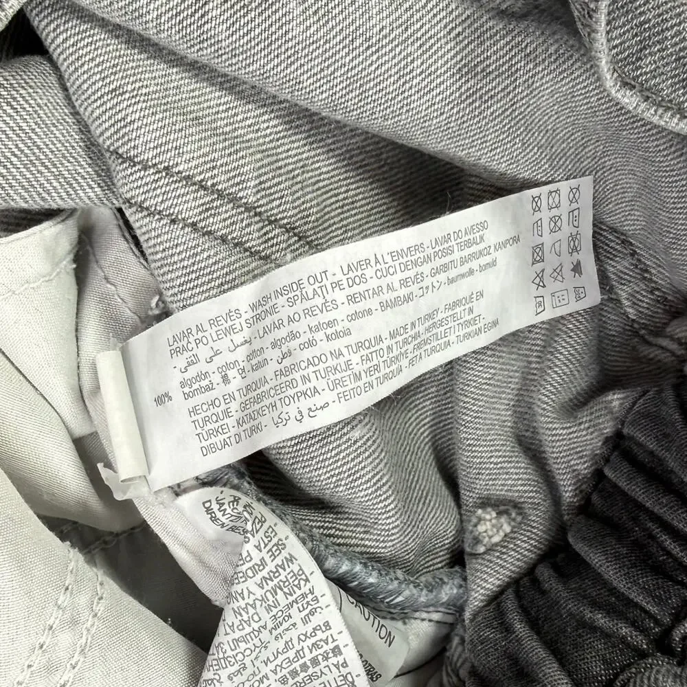 Zara Gray High-Waisted Paperbag Barrel Denim Jeans Button Fly Size 6